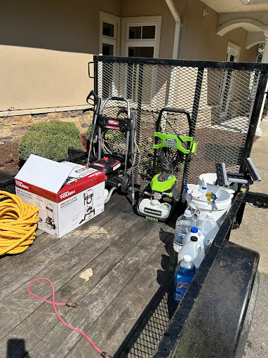 A truck bed with a bunch of items on it